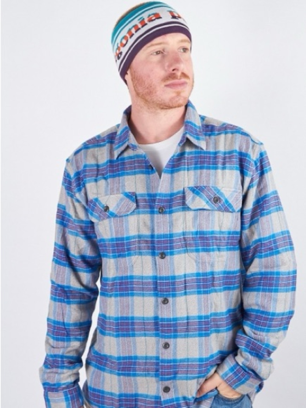 Patagonia Blue & Gray Plaid Lightweight Shirt Jacket